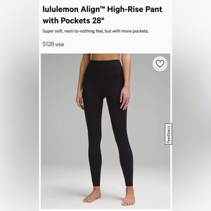 lululemon Align High-Rise Pant Black with Pockets Size 4